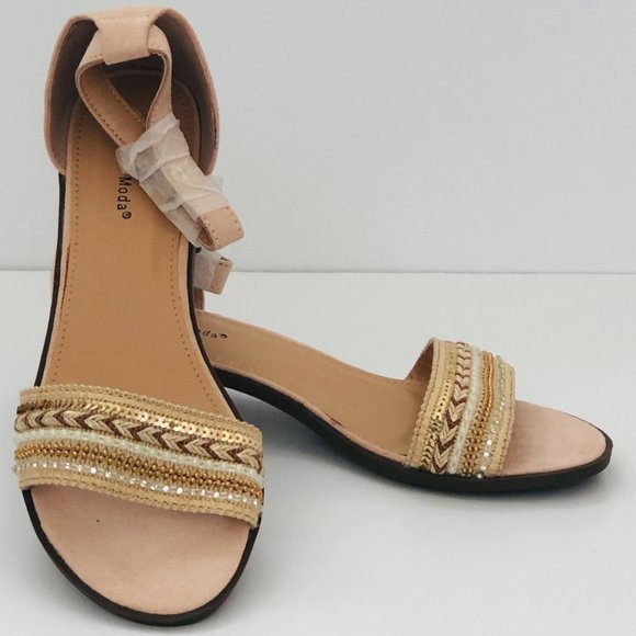 New Women's Top Moda Blush Beaded Vision Sandal Wrap Around Ankle Size 7.5 Suede - Picture 5 of 9